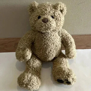 Build A Bear Workshop Retired 1997 15" Curly Tan Teddy Bear Black Leather Paws.